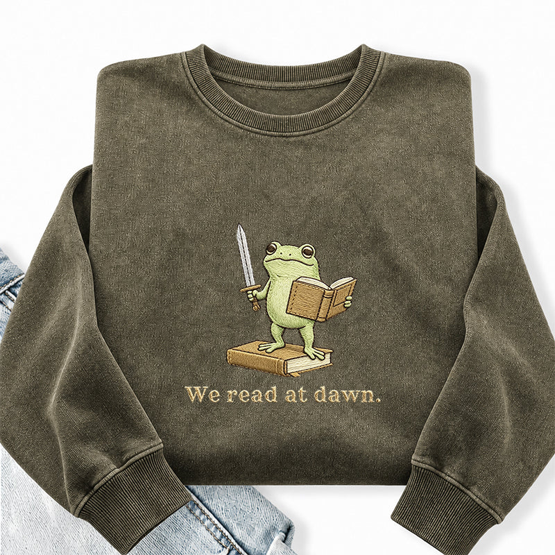 Embroidered We Read At Dawn Washed Crewneck Sweatshirt
