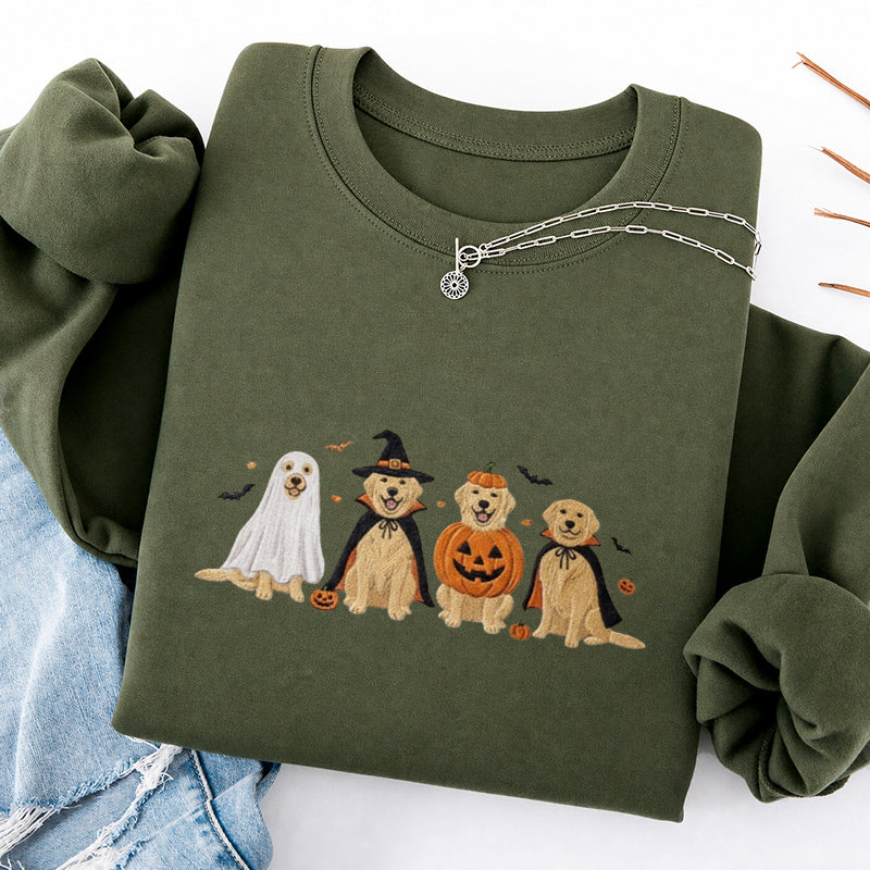 Embroidered Halloween Golden Retriever Classic Crewneck Sweatshirt