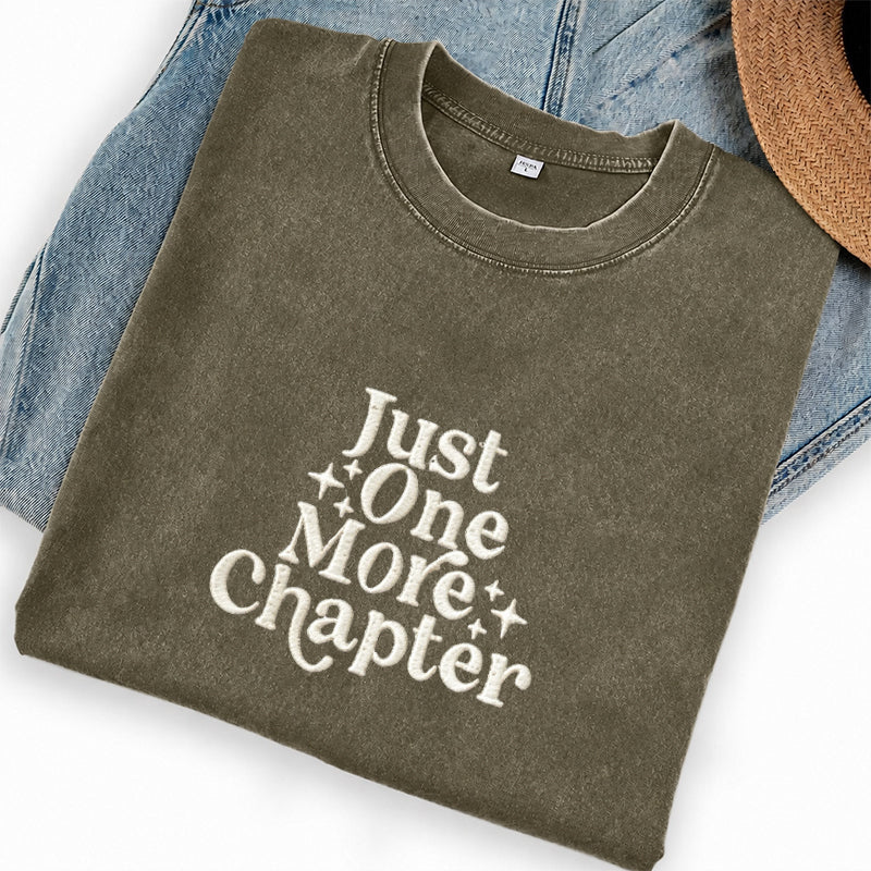 Embroidered Just One More Chapter Washed Crew Neck T-Shirt
