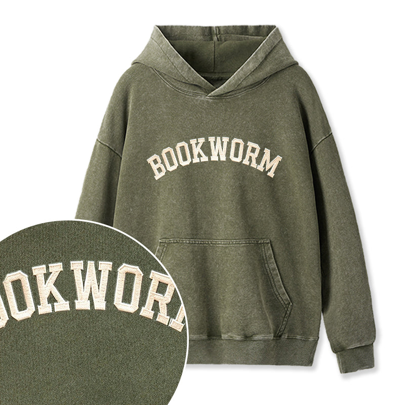 Embroidered Bookworm Washed Hoodie