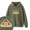 Embroidered Hedgehog Book Flower Washed Hoodie