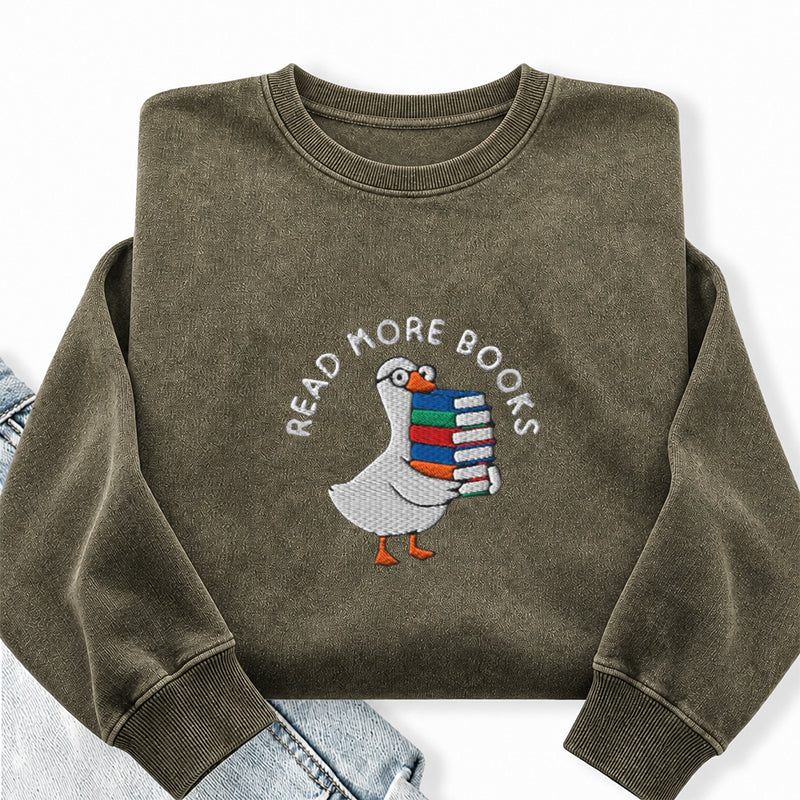 Embroidered Read More Books Goose Washed Crewneck Sweatshirt