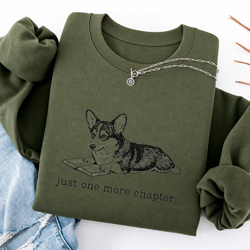 Embroidered One More Chapter Corgi Classic Crewneck Sweatshirt