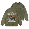 Funny Owl Old Lady Loves Reading Washed Crewneck Sweatshirt