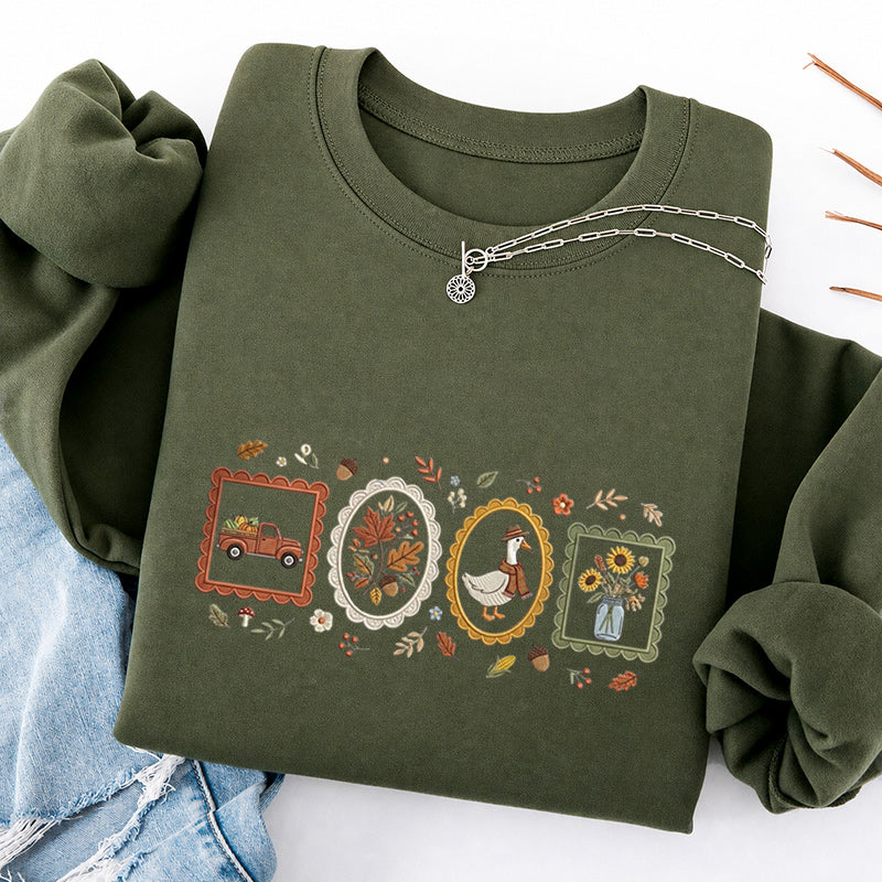 Embroidered Autumn Postcards Classic Crewneck Sweatshirt