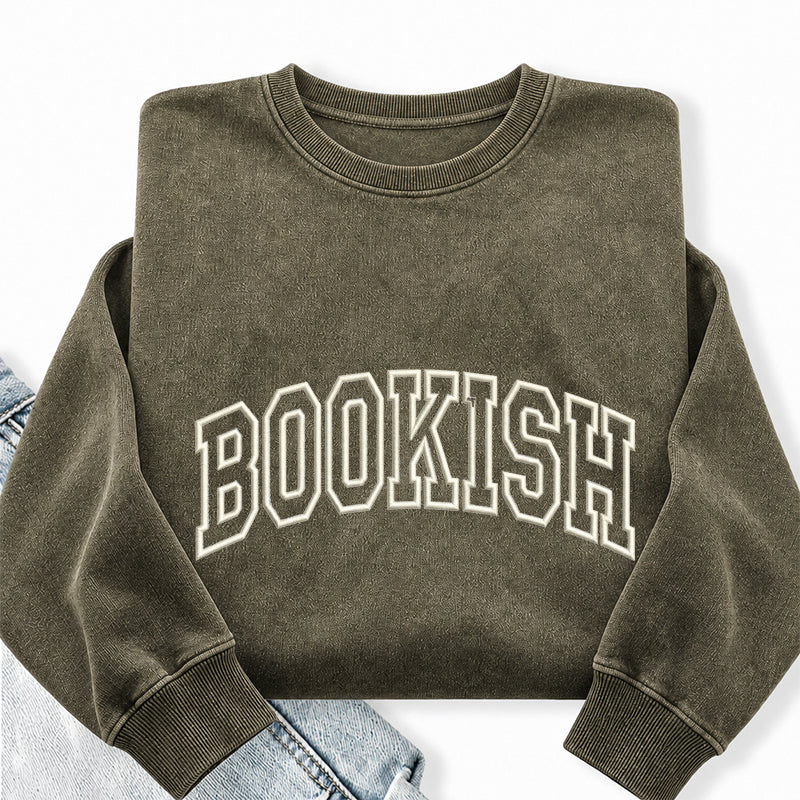 Embroidered Classic Bookish Washed Crewneck Sweatshirt