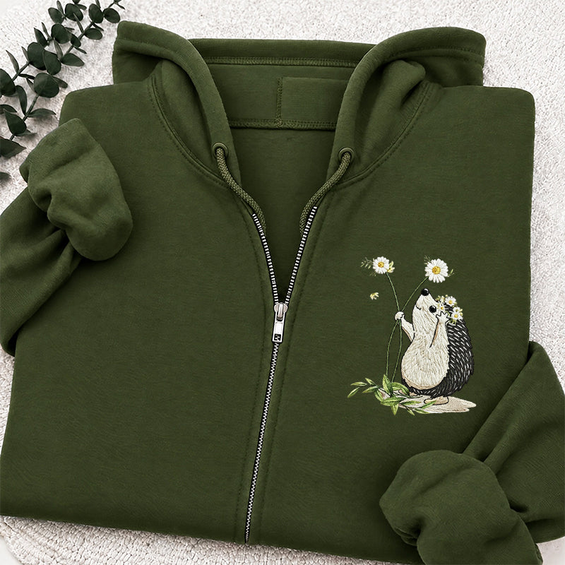 Embroidered hedgehog Daisy Classic Adult Unisex Full Zip Hoodie
