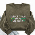Embroidered Support Your Local Library Washed Crewneck Sweatshirt