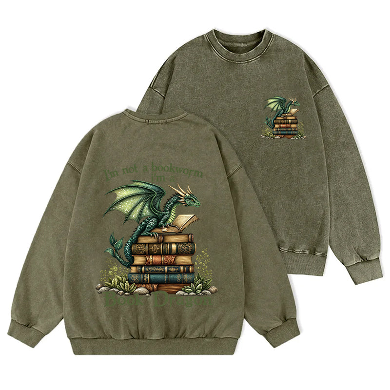 I'm Not A Book Worm I'm A Book Dragon Washed Crewneck Sweatshirt