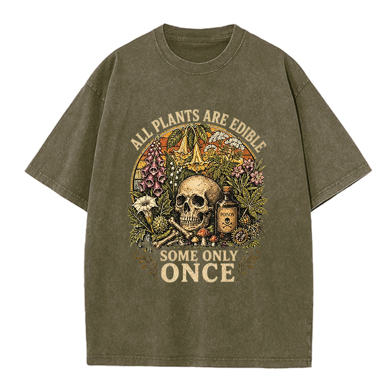 All PLants are Edible Skull Washed Crew Neck T-Shirt
