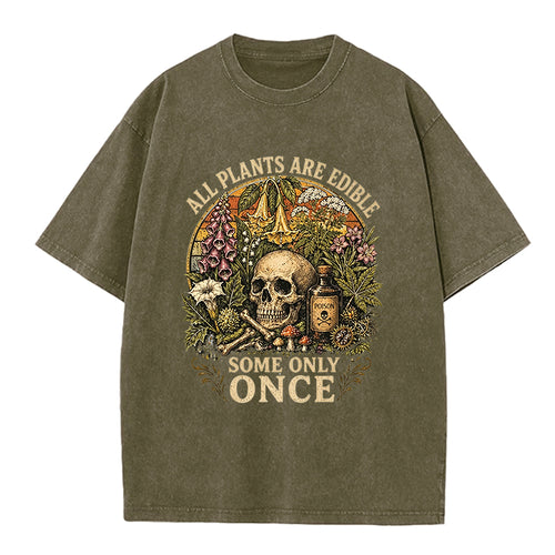 All PLants are Edible Skull Washed Crew Neck T-Shirt