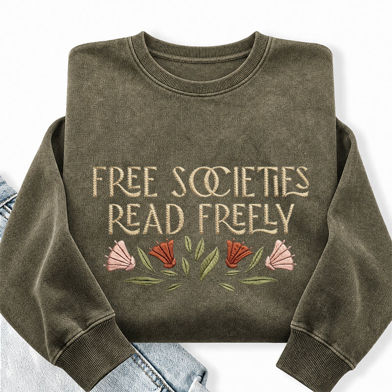Embroidered Read Freely Washed Crewneck Sweatshirt
