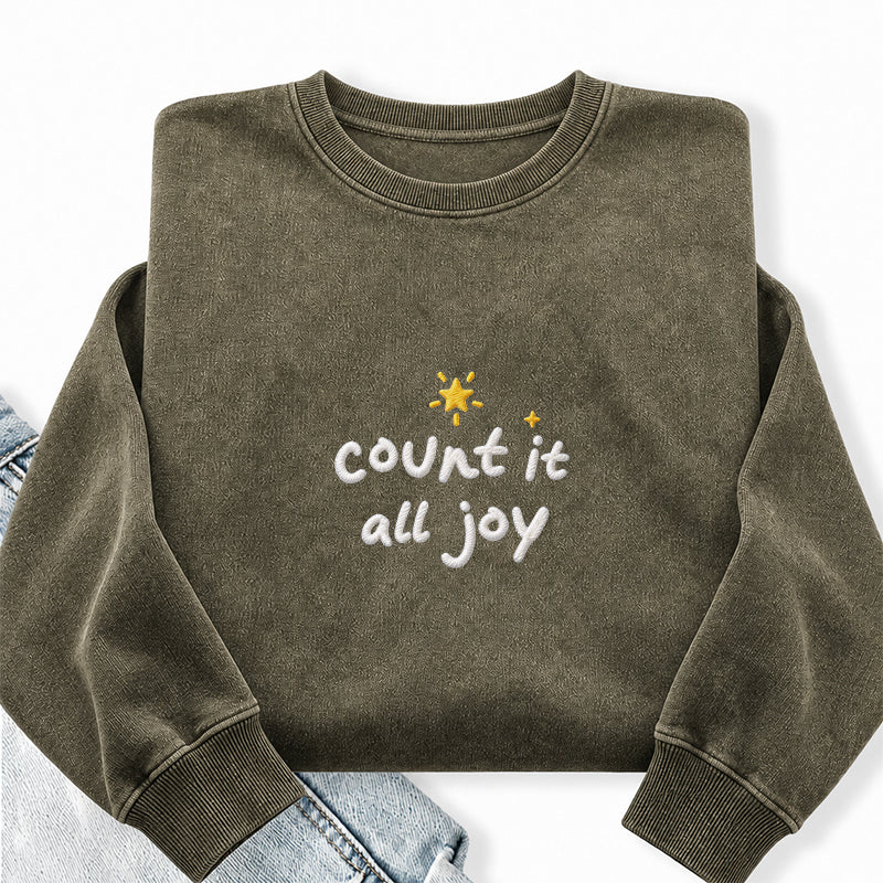 Embroidered Count it all Joy Christian Washed Crewneck Sweatshirt
