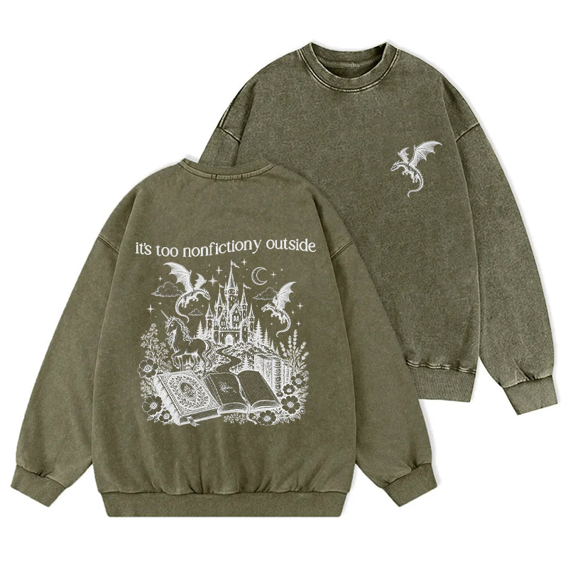 It's Too Nonfictiony Outside Reading Washed Crewneck Sweatshirt