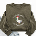 Embroidered Festive Goose On The Loose Washed Crewneck Sweatshirt