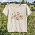 Embroidered Floral Book Washed Crew Neck T-Shirt