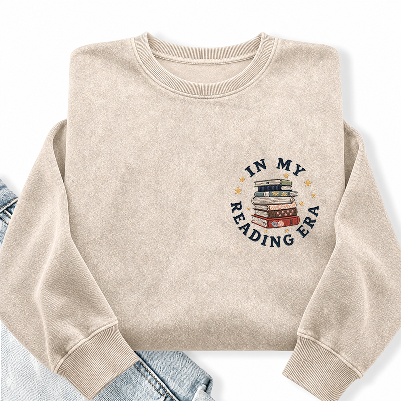 Embroidered In My Reading Era Books Washed Crewneck Sweatshirt