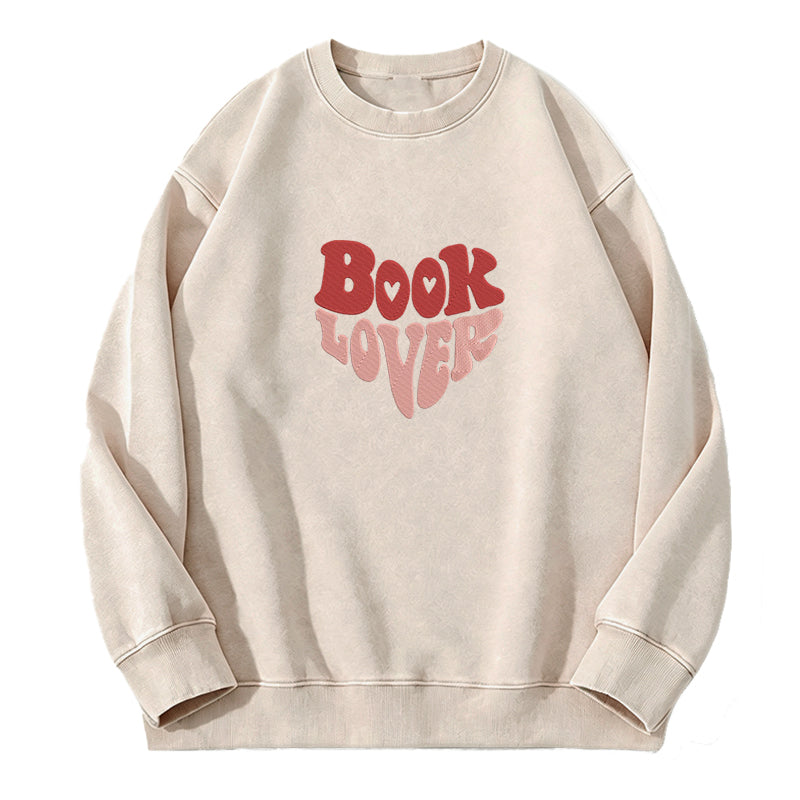 Embroidered Vintage Book Lover Washed Crewneck Sweatshirt