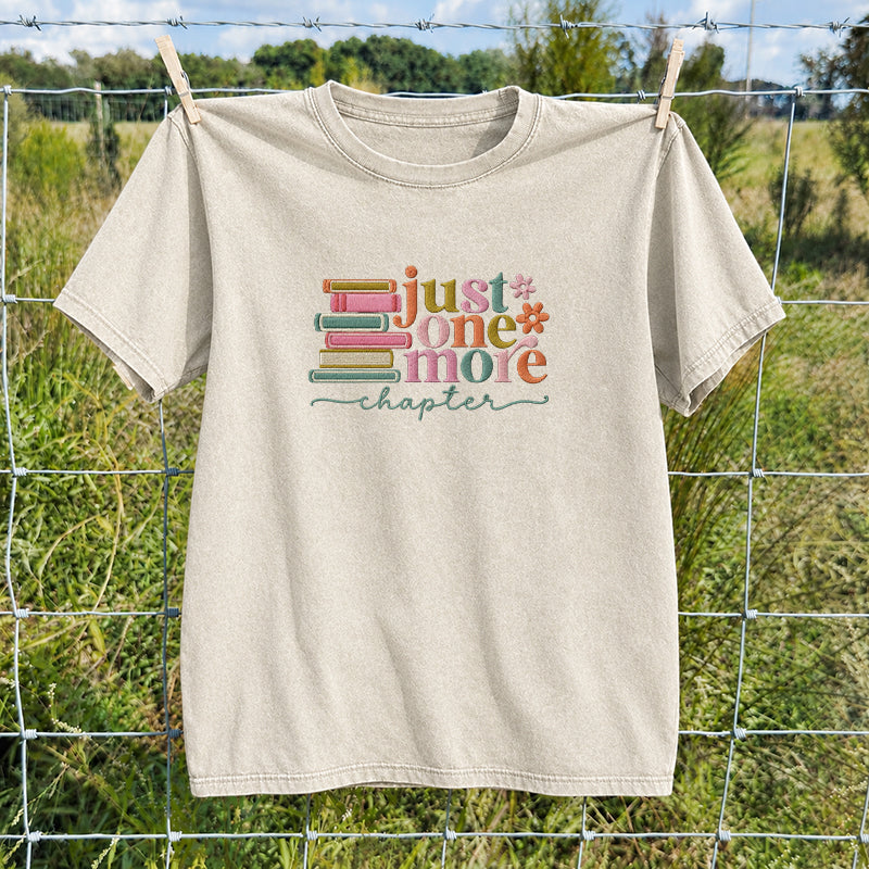 Embroidered Just One More Chapter Washed Crew Neck T-Shirt