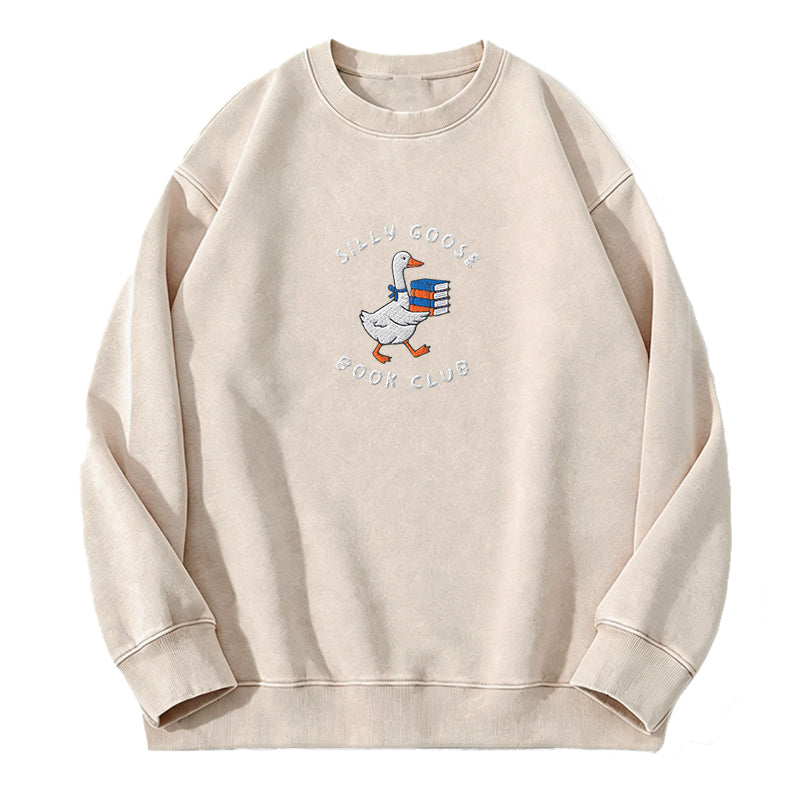 Embroidered Silly Goose Book Club Washed Crewneck Sweatshirt