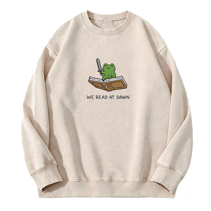 Embroidered We Read At Dawn Frog Washed Crewneck Sweatshirt