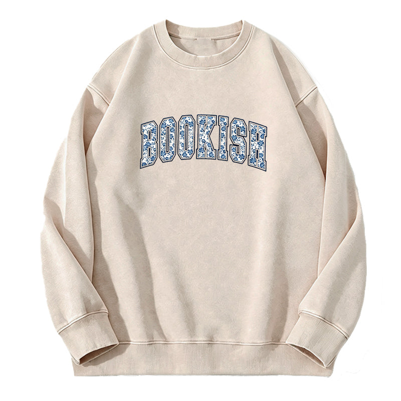 Embroidered Retro Bookish Washed Crewneck Sweatshirt