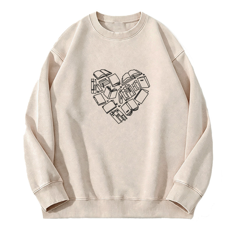 Embroidered Book Heart Washed Crewneck Sweatshirt