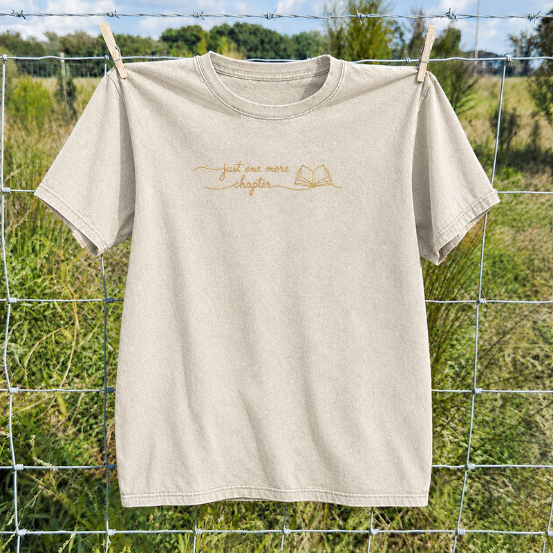 Embroidered Just One More Chapter Washed Crew Neck T-Shirt
