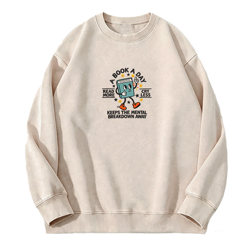 Embroidered Read More Cry Less Washed Crewneck Sweatshirt