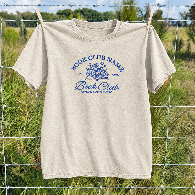Personalized Embroidered Book Club Washed Crew Neck T-Shirt