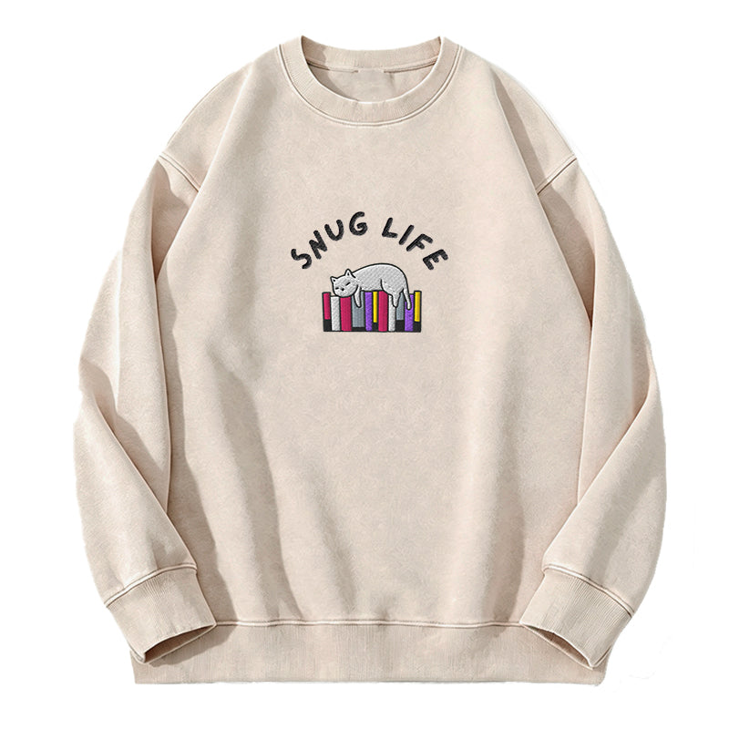 Embroidered Snug Life Washed Crewneck Sweatshirt