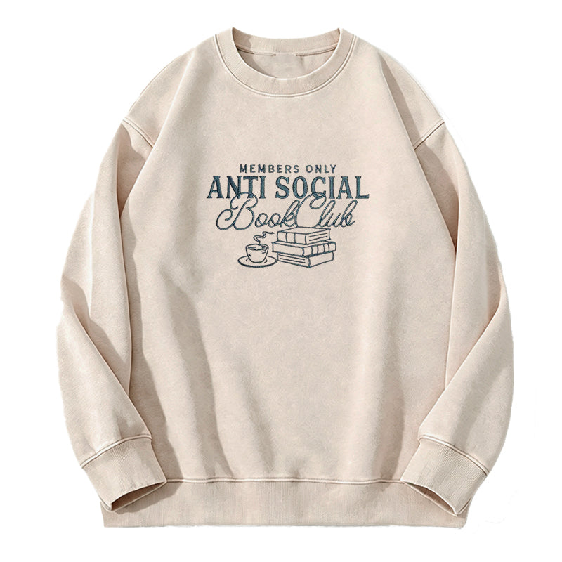 Embroidered Anti-Social Book Club Washed Crewneck Sweatshirt