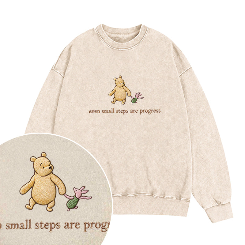 Embroidered Even Small Steps Are Progress Washed Crewneck Sweatshirt