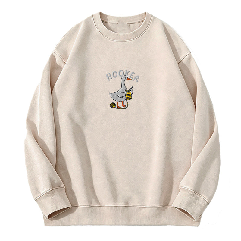 Embroidered Hooker Crochet Lover Washed Crewneck Sweatshirt