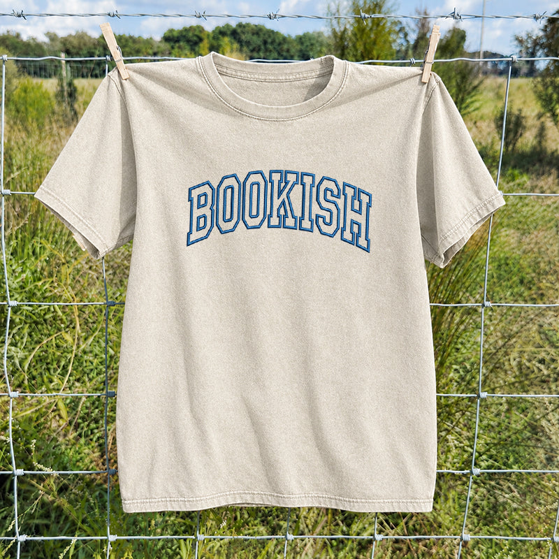 Embroidered Classic Bookish Washed Crew Neck T-Shirt