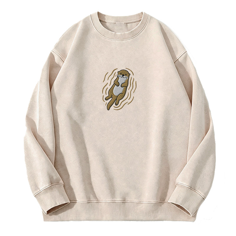 Embroidered Otter Washed Crewneck Sweatshirt