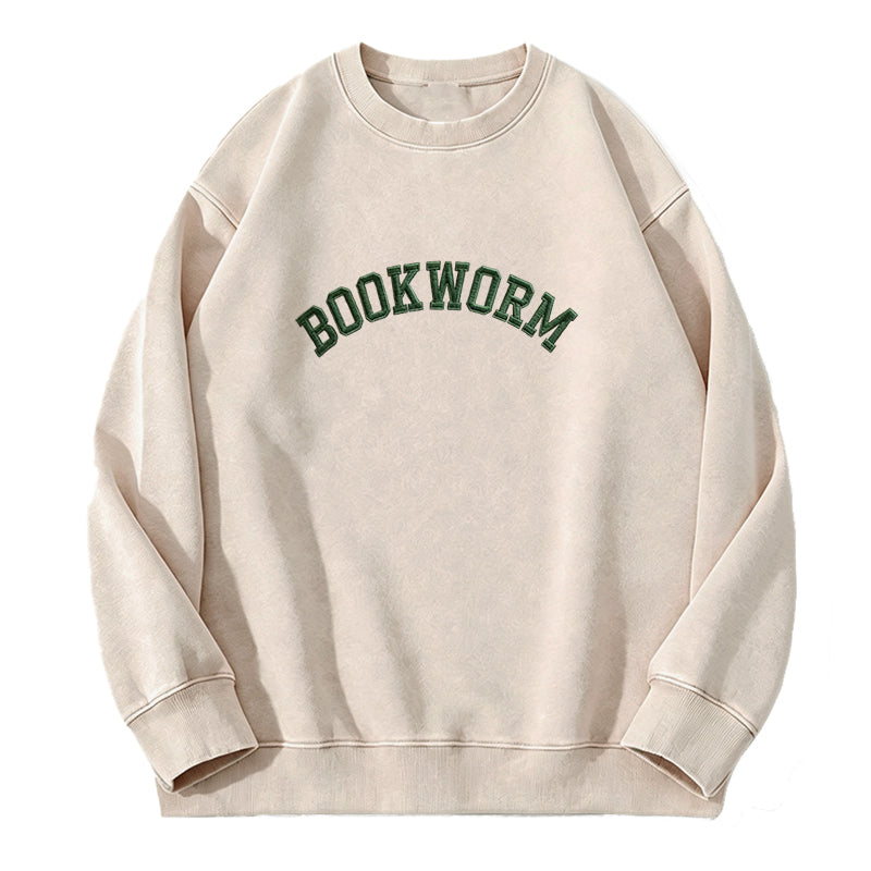 Embroidered Bookworm Washed Crewneck Sweatshirt