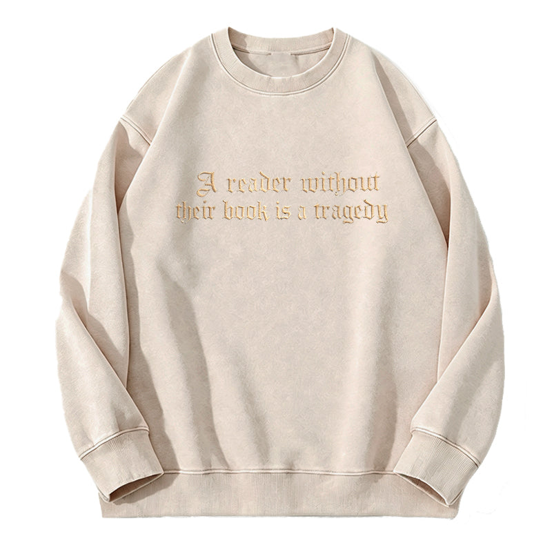Embroidered Dragon Rider Book Lover Washed Crewneck Sweatshirt