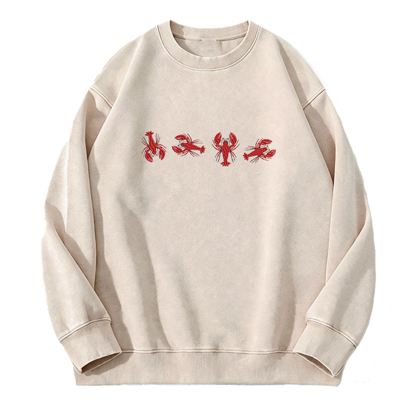 Embroidered Lobster Washed Crewneck Sweatshirt