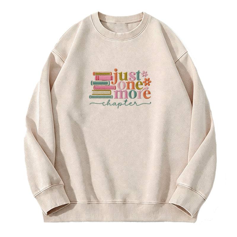 Embroidered Coloful Just One More Chapter Washed Crewneck Sweatshirt