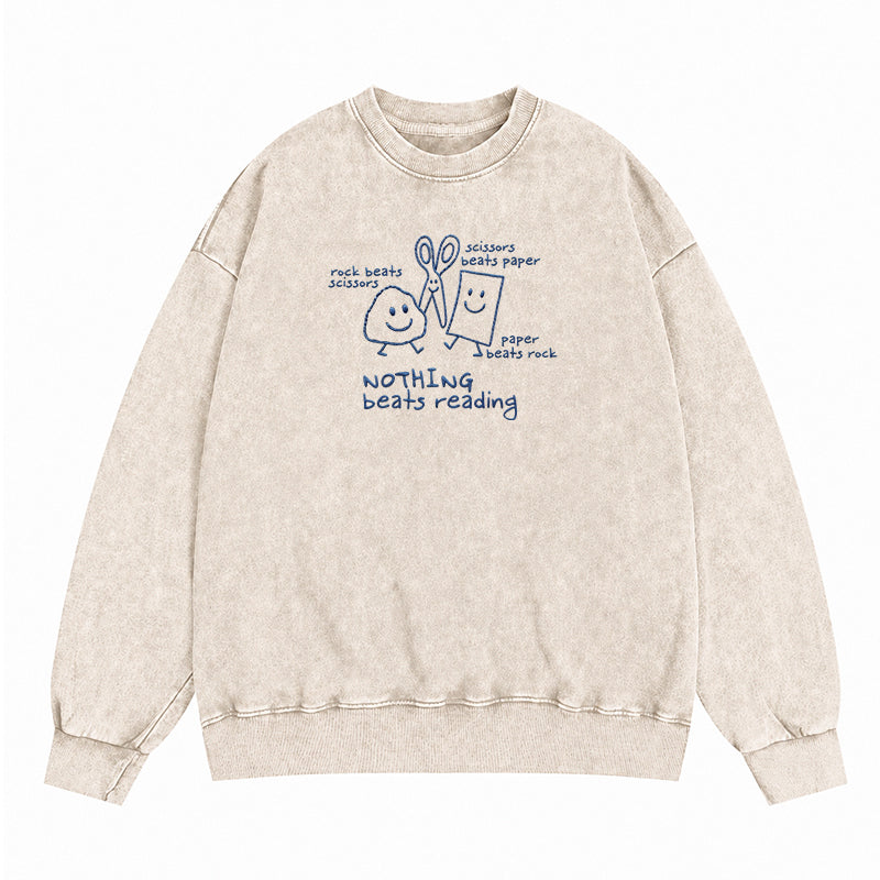 Embroidered Nothing Beats Reading Washed Crewneck Sweatshirt