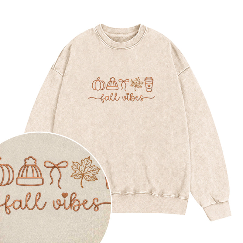 Embroidered Fall Vibes Washed Crewneck Sweatshirt