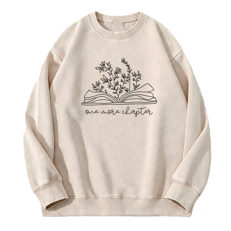 Embroidered One More Chapter Floral Book Washed Crewneck Sweatshirt