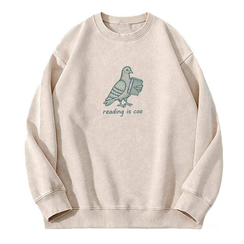 Embroidered Reading Is Coo Washed Crewneck Sweatshirt
