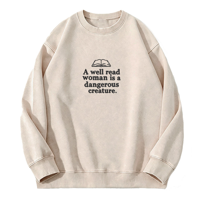 Embroidered A Well Read Woman Washed Crewneck Sweatshirt