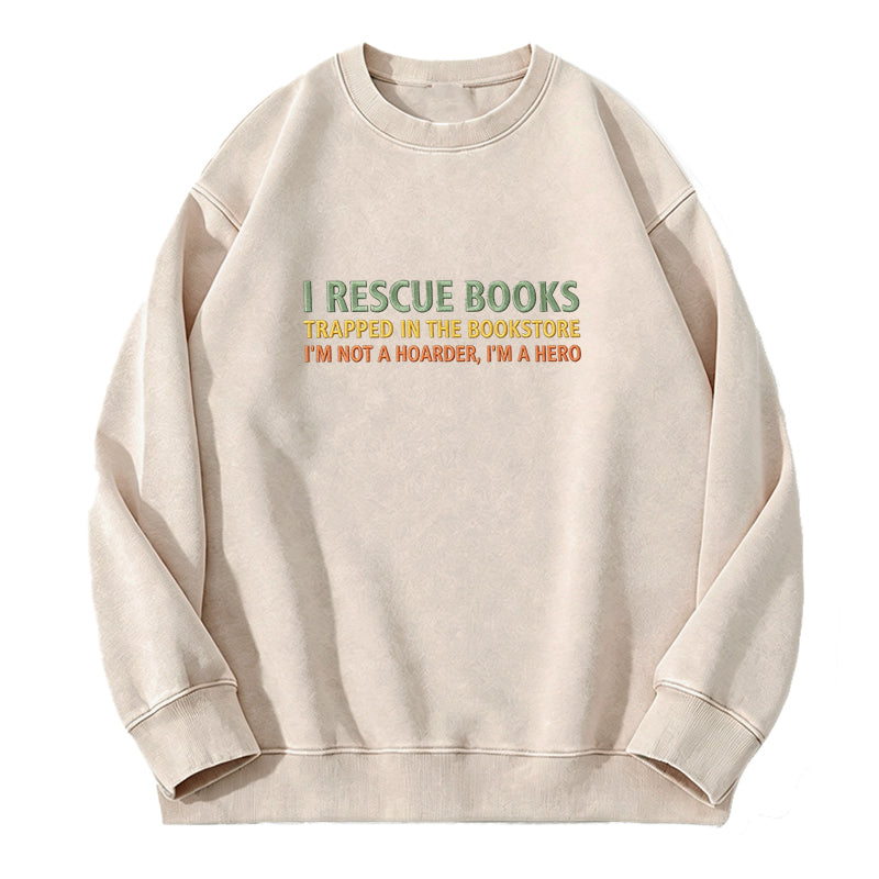 Embroidered I Rescue Books Washed Crewneck Sweatshirt