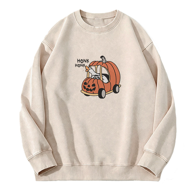 Embroidered Halloween Goose Honk Washed Crewneck Sweatshirt