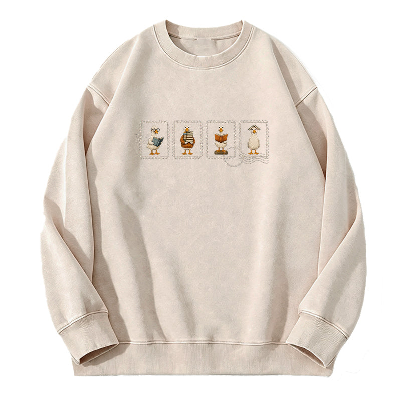 Embroidered Silly Goose Reading Washed Crewneck Sweatshirt