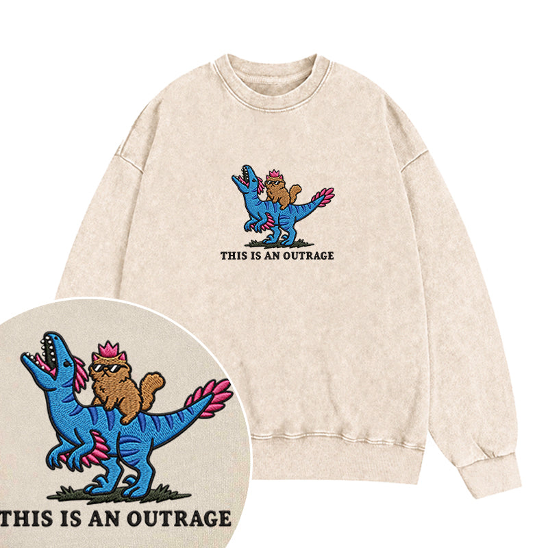 Embroidered This Is An Outrage Book Lover Washed Crewneck Sweatshirt