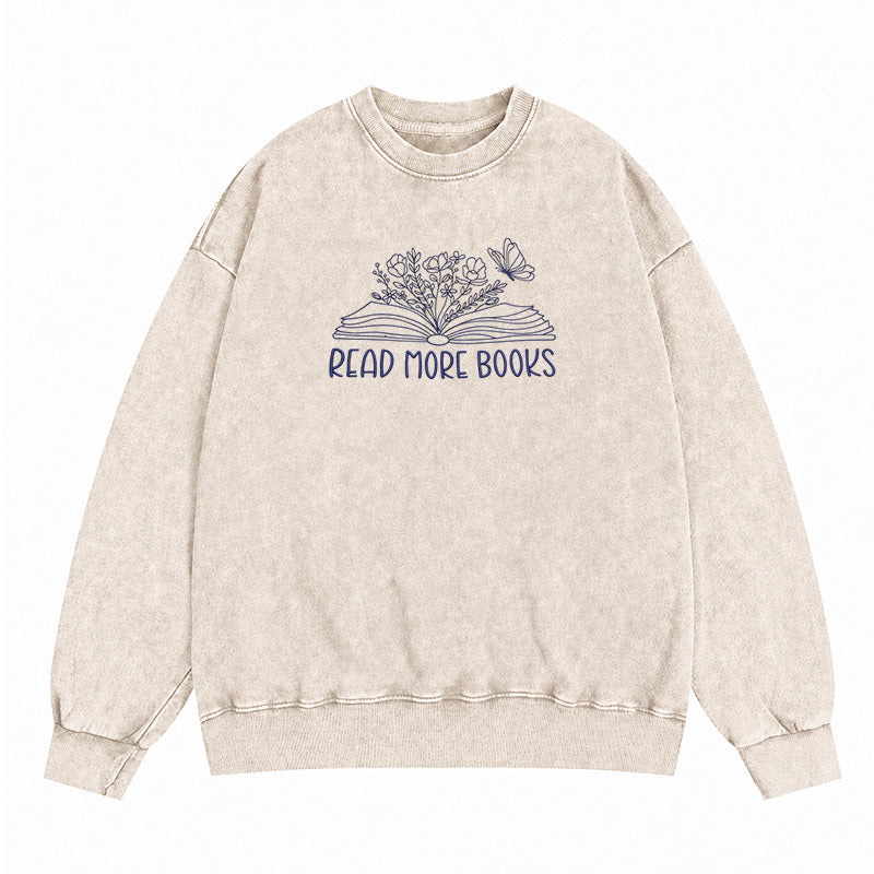 Embroidered Floral Read More Books Washed Crewneck Sweatshirt